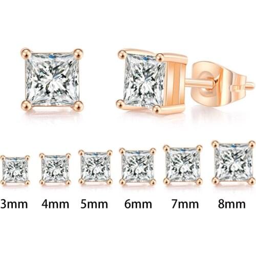New Earrings For Women Squares Clear Zircon Stud Earring for Men Various Size Crystals Ear Accessories Earing Jewellry E323