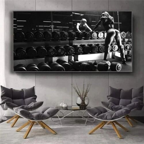Gym men and women exercise moment canvas painting poster and murals bodybuilding picture for living room gym home decor Unframed
