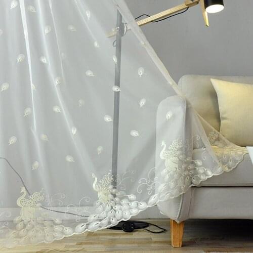 Phoenix Embroidered Sheer Curtain for Living Room Delicate Peacock Royal Blue Cortina Tende M081C
