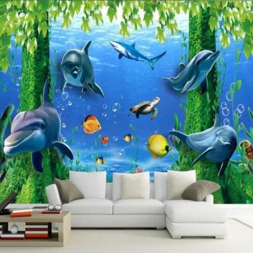 Dropshipping Colomac Wallpaper Bedroom Underwater World Dolphin Aquarium Wallpaper for Kids Room 3d Wall Murals Papier Peint