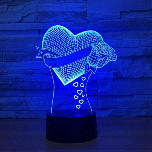 Romantic Heart Rose Flower 3D Led Night Light USB Table Desk Lamp Home Bedroom Birthday Wedding Party Decor Lighting Lovers Gift
