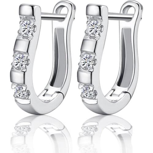 Fashion silver color stud earrings luxury 6 Rhinestone inlaid "U"design ear buckle earrings women jewelry brinco oorbelle