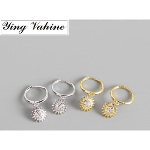 Ying Vahine 100% 925 Sterling Silver Small Sun Pendant Drop Earrings for Women