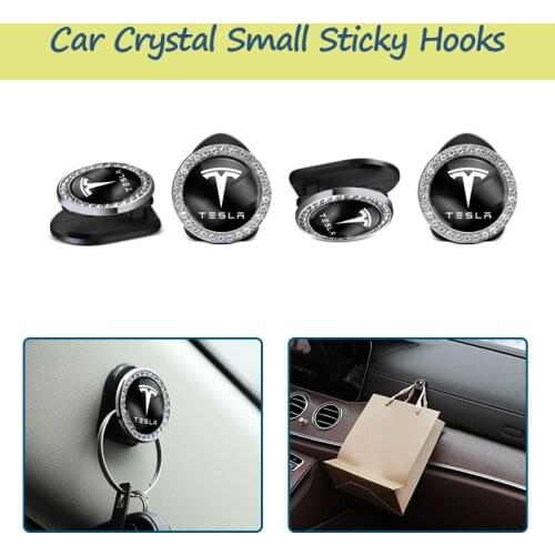 ABS Car Styling Small Hooks Crystal Emblem Stickers For Tesla Model 3 Model X Model S Model Y Roadster Headphone Key Storage