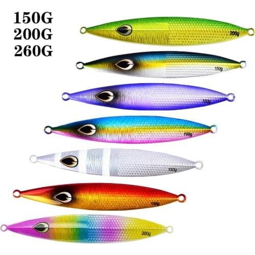 2pcs 150g/200g/260g Luminous Slow Jig Spoon Lure Saltwater Metal Jigging Fishing Lure Lead Fish Spoon Lure Vertical Jigging Bait
