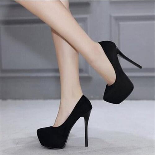 Super high heels shoes flock platform Heeled shoes pumps women night club thin heel sexy plus big size 14cm high heels
