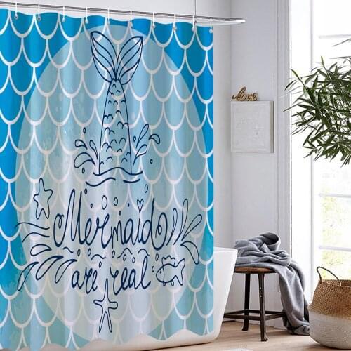 Cartoon Of Mermaid Shower Curtains 3D Print Fish Scales Fabric Waterproof Polyester Home Custom Cartoon Bathroom Curtain Decor