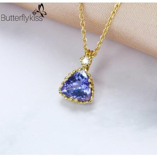 BK Natural Tanzania Gem Pendant With Genuine Gold 585 Triangle Diamond Necklace Pendant For Women Customized 9K/ 14K/18K