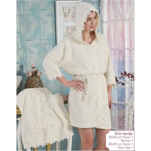 Womens Bamboo French lace Luxury Bathrobe Set