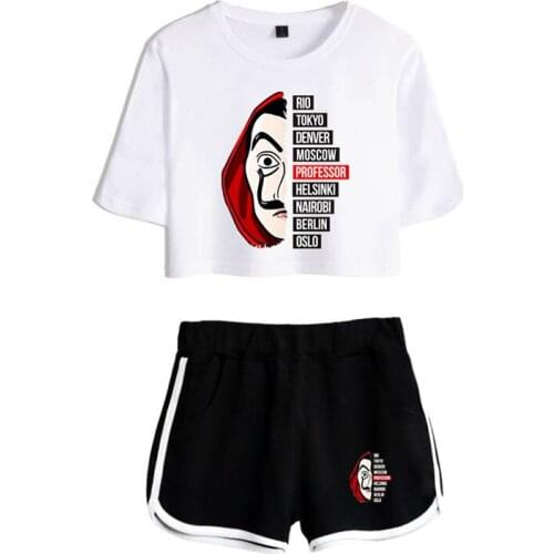 La Casa De Papel T Shirt Shorts Set Costume Women two piece Money Heist T Shirt House of Paper Graphic Short Sleeve Sportswear