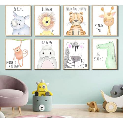 Animals Wall Art Canvas Painting Print Giraffe Tiger Lion Hippo Nordic Posters And Prints Nursery Pictures Baby Kids Room Decor