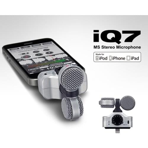 ZOOM iQ7 mid-side stereo condenser recording microphone for the iPhone, iPad, and iPod Touch, no need to drive