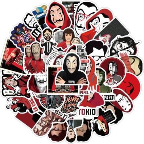 50pcs Classic TV Series Money Heist Waterproof Stationery Sticker Skateboard Suitcase Luggage Laptop Sticker Kid Toy Sticker