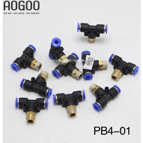 10 Pcs/Lot PB4-01 T-Type Equal Pass Pneumatic Fittings tube 4mm thread 1/8" Wholesale