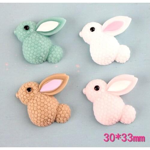 Mini order 10pcs 30*33mm Kawaii Animal Rabbit Resin Cabochon Cute Flatback Ornament Accessories Girl Hair Jewelry Clip DIY Patch
