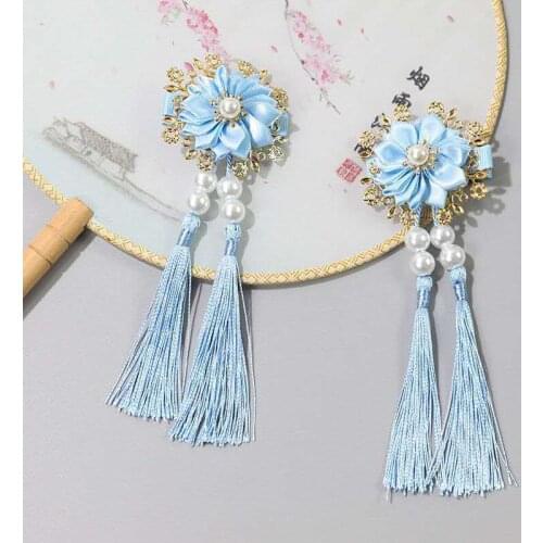 2PCS Sweet Flower Chinese style Inlaid Girl Hairpin Antique Tassel Collet Baby Hair Clips HeadWear
