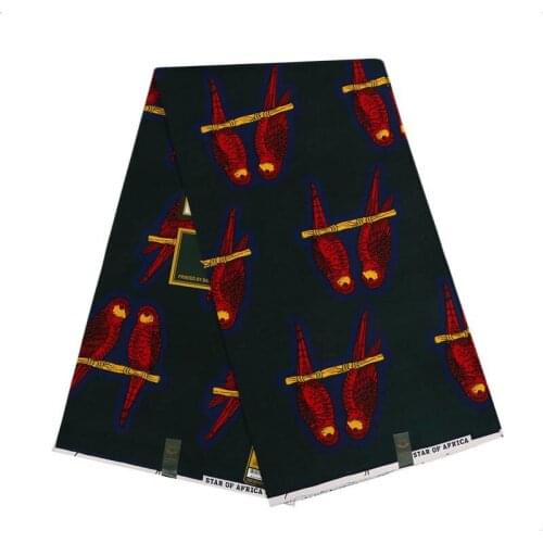 2019 Black Polyester Birds Print Best Quality African Ankara Veritable Real Wax Polyester Sewing Material Fabric 6 Yards