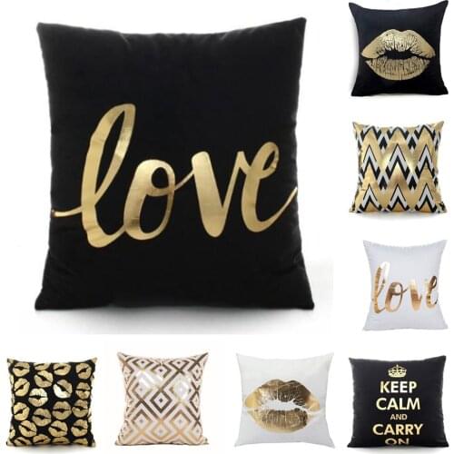 45x45cm Black Golden White Cushion Cover Pillow Case Pillow Cover Sofa Chair Pillow Case Luxurious Love Heart Home Decoration