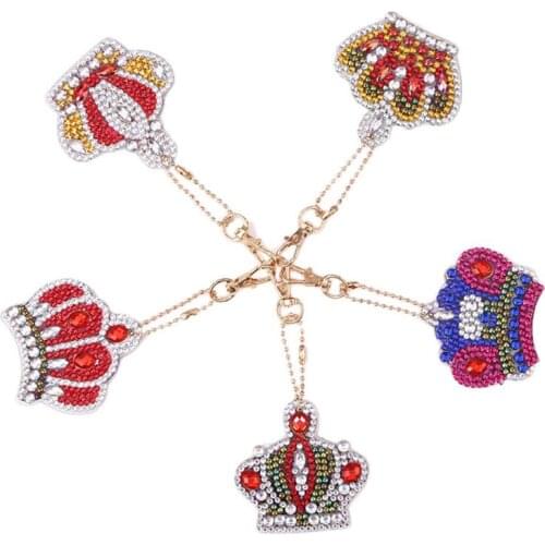 5pcs DIY Crown Full Drill Special Shaped Diamond Painting Keychains Gifts