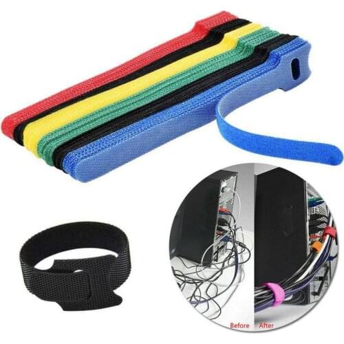 50Pcs/Lot Colorful Nylon Cable Cord Tie Strap Hook And Loop Sticky Backed Tape Winder Wire Tidy Organizer Cord Protector