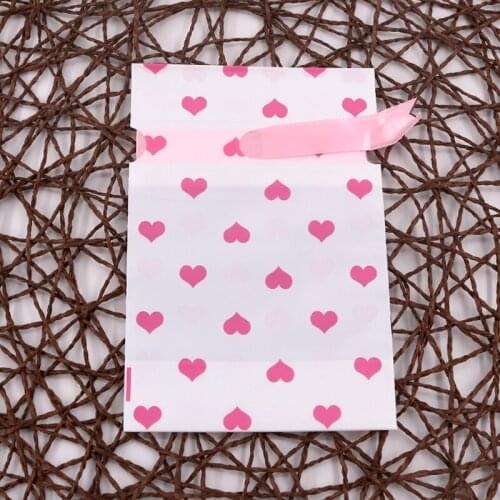 50pcs/lot Fashion Pink Heart Printed Plastic Bags With Pink Drawstrings For Happy Wedding Candy Hand Gift Packing Bags 15x21cm
