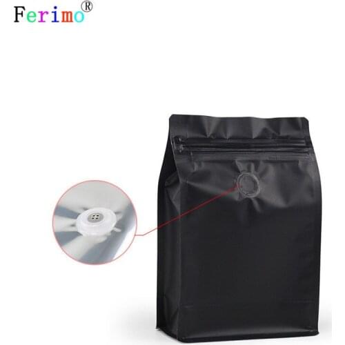 50pcs Eight-sided zipper bag flat bottom black aluminum foil ziplock bags stand up pouches for air valve coffee bean wholesales