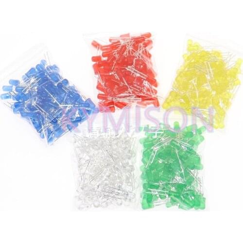 500pcs/Lot 5mm LED Diode 5 mm Assorted Kits White Green Red Blue YellowDIY Light Emitting Diode in Bag/Box