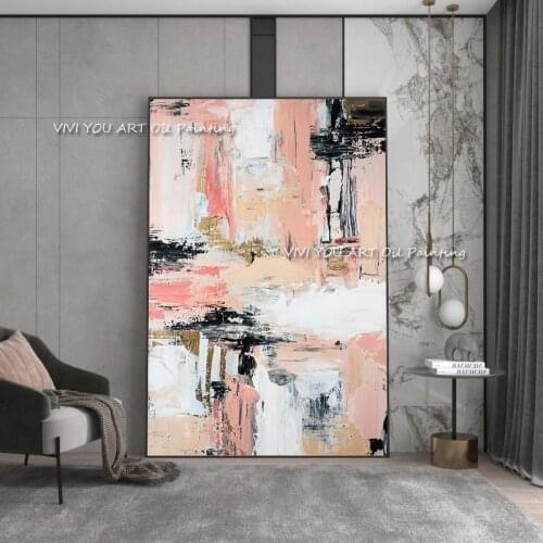 Abstract Pink 100% Handmade Oil Painting on Canvas Decoration Salon Modern Nordic Canvas Home Decoration Wall Art Posters