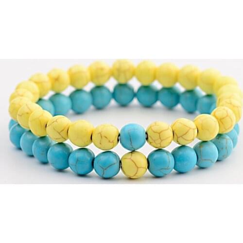 Amader 2Pcs/Set Couples Classic Distance Bracelet Bangle For Men Yellow Blue Turquoises Beaded Lovers' Bracelets Yin Yang AB241