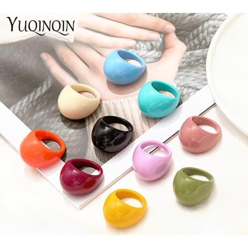 Large Cute Sweet Acrylic Rings For Teen Girls Big Colorful Resin Finger Rings For Women Minimalist Multicolor Fashion Rings