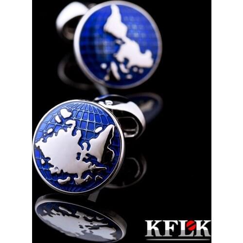 KFLK brand mens shirts cufflinks jewelry high quality wedding gift button blue map cufflinks 2019 new products free shipping