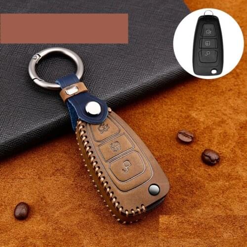Genuine Leather Car Key Cover key Case for Ford Ranger C-Max S-Max Focus Galaxy Mondeo Transit Tourneo Custom
