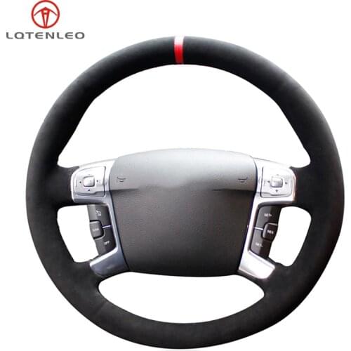 LQTENLEO Black Suede Hand Sewing Car Steering Wheel Cover For Ford Mondeo Mk4 2007-2013 S-Max 2006-2011 Galaxy 2011-2015