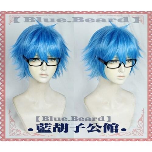 FGO Fate Grand Order Hans Christian Andersen Cosplay Wig Heat Resistant Synthetic Short Blue Wig Hair + Free Wig Cap