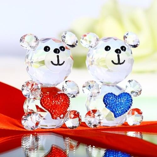 H&D 2pcs Baby Bear Heart Figurine Collection Cut Glass Ornament Statue Animal Collectible Christmas/Birthday Gift Souvenir
