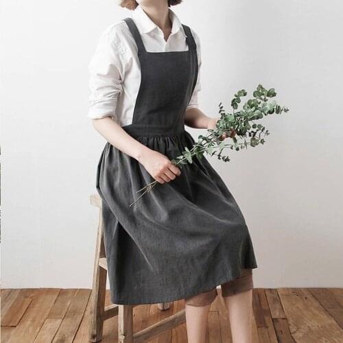 Japanese Style Cotton and Linen Art Apron Barista Florist Gardening Work Clothes Simple Solid Color