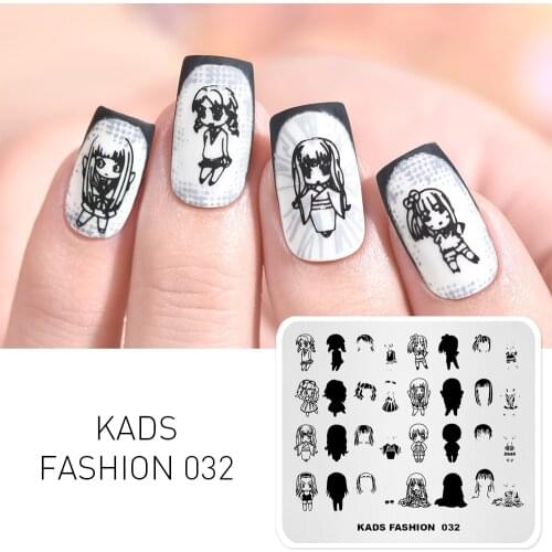 KADS FASHION 032 Overprint cute girls design Nail stamping template image plate nail manicure template stamping nail stencils