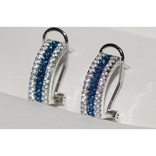 Korean Stylish Elegant Geometric Female Earrings With Shiny Sky Blue / White Crystal Modern Female Earrings Wedding Accessories