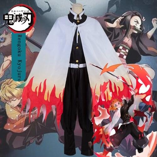 Rengoku Kyojuro Cosplay Costume Anime Demon Slayer :Kimetsu No Yaiba Cloak Uniform Adult Kids Wig Rengoku Shinjurou Kimono