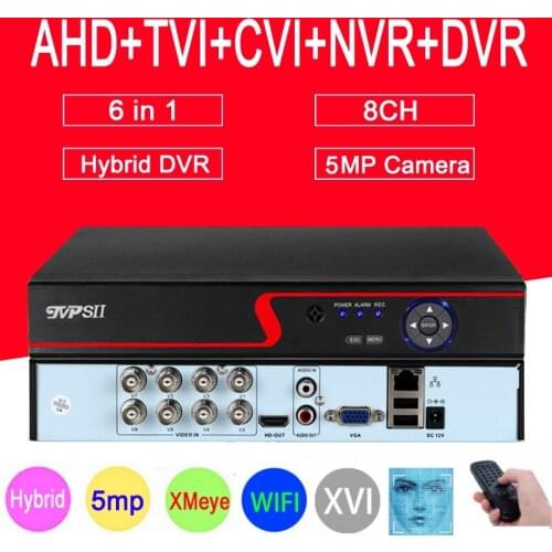 Red Panel Audio Face Detection Hi3521D XMeye 5MP 8CH 8 Channel H.265+ 6 in 1 WIFI Coaxial Hybrid NVR TVI CVI AHD CCTV DVR