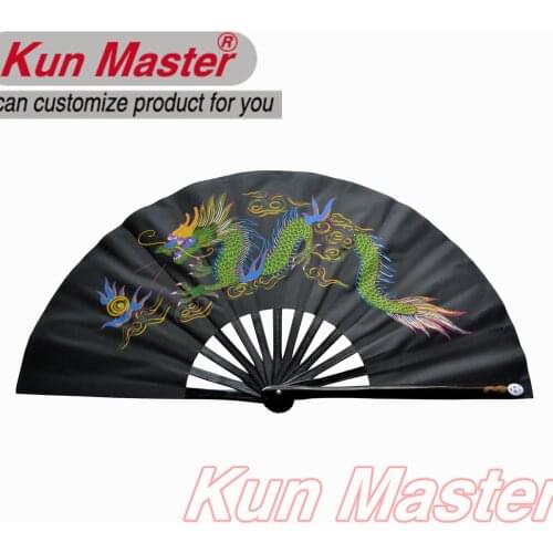 Kun Master 34 cm Bamboo Chinese Kung Fu Tai Chi Fan With Dragon Design Black