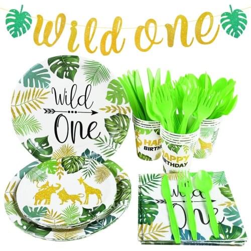 Forest Animal Tableware Jungle Safari Birthday Decoration Wild One 1st Bithday Theme Party Baby Shower Supplies Paper Plates Cup