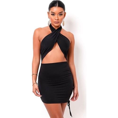 Summer Dress Womens Clothing 2021 Sleeveless Halter Mini Dresses Bodycon Sundress Hollow Out Party Club Wear Vestido Femme Robe
