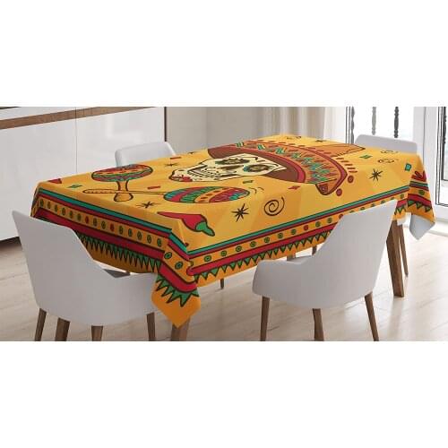 Mexican Sugar Skull Cartoon Carnival Cartoon Traditional Celebration Print, Dining Room Kitchen Custom Table Cover
