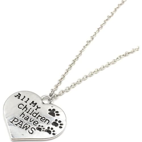 Wholesale 24pcs/lot Fashion Silver Plated Loving Heart Necklace Letter "all my children have paws" Pendants Charm