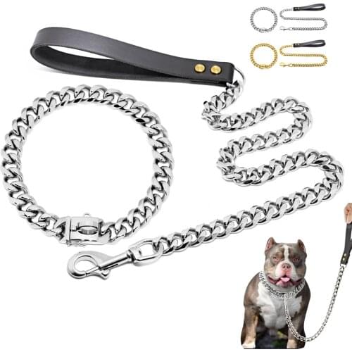 Stainless Steel Dog Chain Collar And Leash Set Strong Pet Training Chian Collars Leashes For Small Medium Large Dogs Pitbull