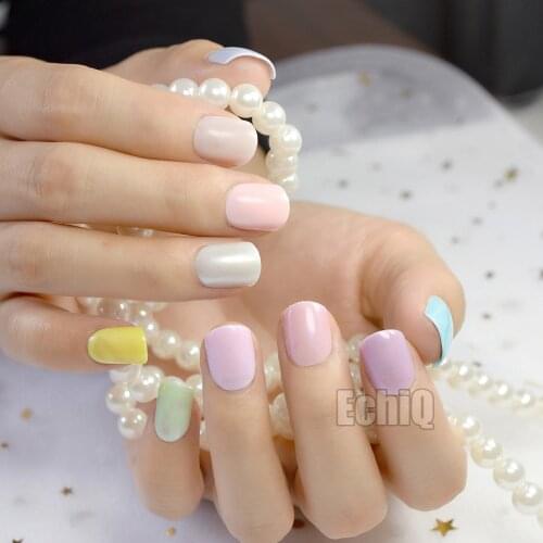 240pcs Fashion Candy Color False Nails Tips Short Full Cover Fake Artificial Nails Manicure Nail Tips Pink Yellow Green Blue