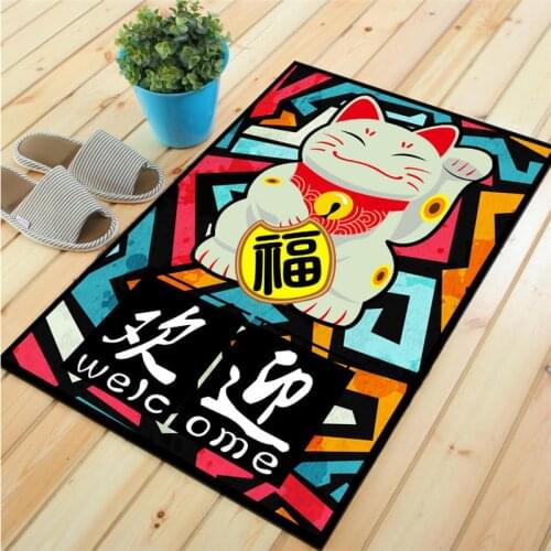 Fortune Cat Floor Mat Living Room Carpet Decor Kitchen Bedroom Doormat Footpad