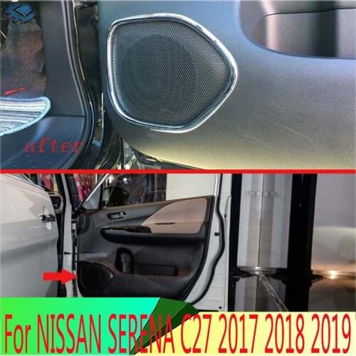 For NISSAN SERENA C27 2017 2018 2019 ABS Chrome mirror surface Speaker Cover Interior Trim Side Door Stereo Bezel Collar Ring
