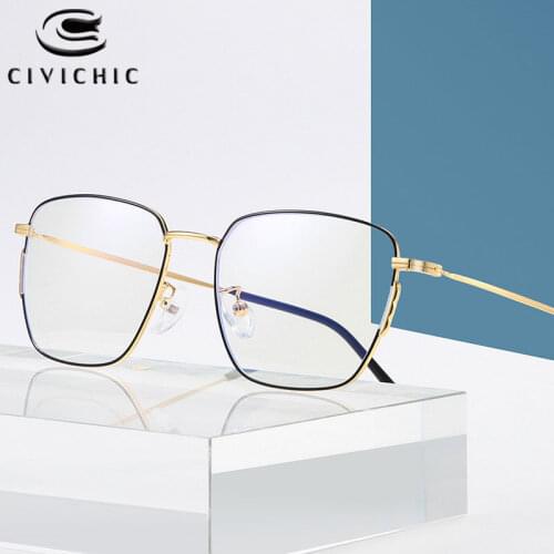 CHIC Women Computer Glasses Anti Blue Light Eyeglasses Men Alloy Optical Frame Eyewear Square Myopia Clear Specs Gaming UV COG01